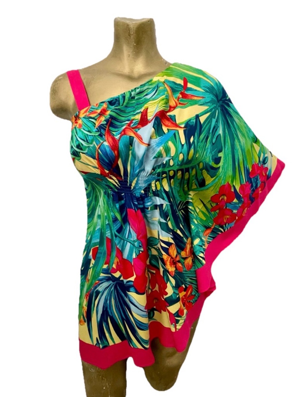 CACHE Tropical Uni Sleeve SILK Blend BLOUSE Size Small - Picture 9 of 9